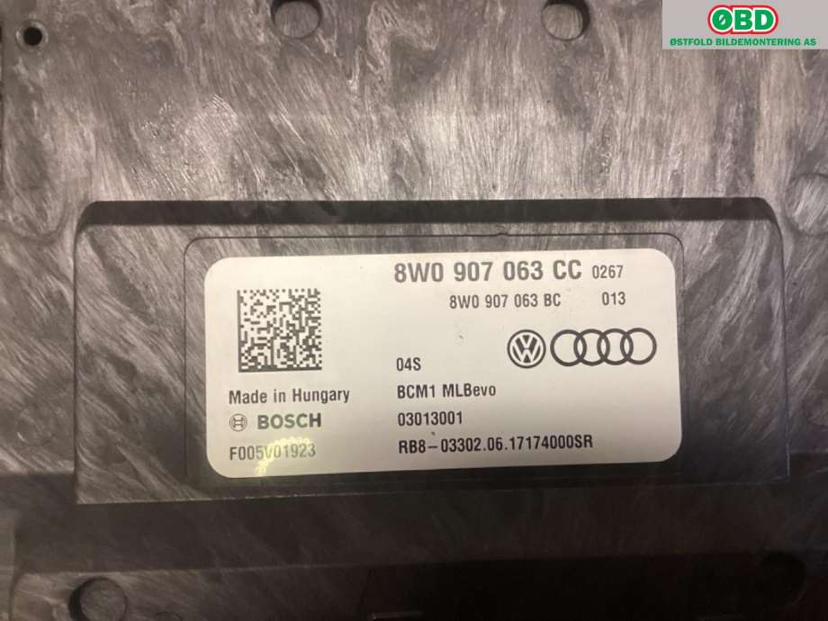 Styreenhet comfort (BCM) til Audi A4 2015-2019 (Type V, Fase 1) (B9) (B9) (AUDI|8W0 907 063 CH|)