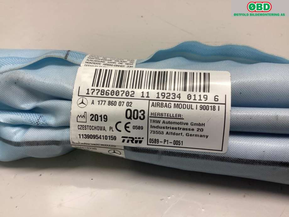 Airbag gardin venstre til Mercedes A-Klasse 2018-->> (W177) (W177) (MERCEDES|A 177 860 07 02|A 177 860 62 02|)
