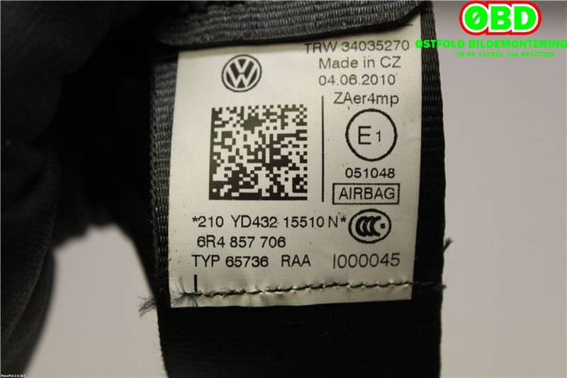 Airbag beltestrammer til VW Polo 2009-2014 (Type V, Fase 1)  (VOLKSWAGEN|6R4 857 706 A||6R4857706)