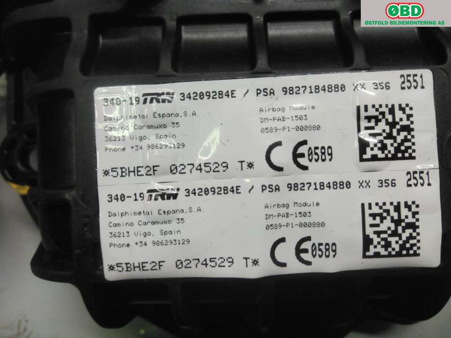 Airbag passasjer til Citroën C3, Aircross 2017-->>  (CITROEN|98 148 516 80|)