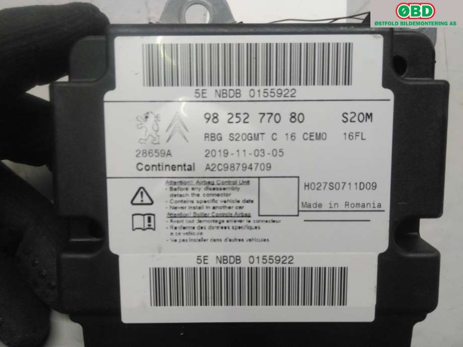 Airbag elektronikk til Citroën C3, Aircross 2017-->> (CITROEN|16 290 614 80|)