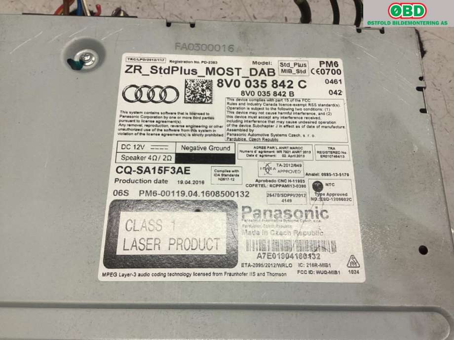 Bilstereo navigasjon til Audi A3 2016-2020 (Type III, Fase 2)  (AUDI|8V0 035 842 C|)