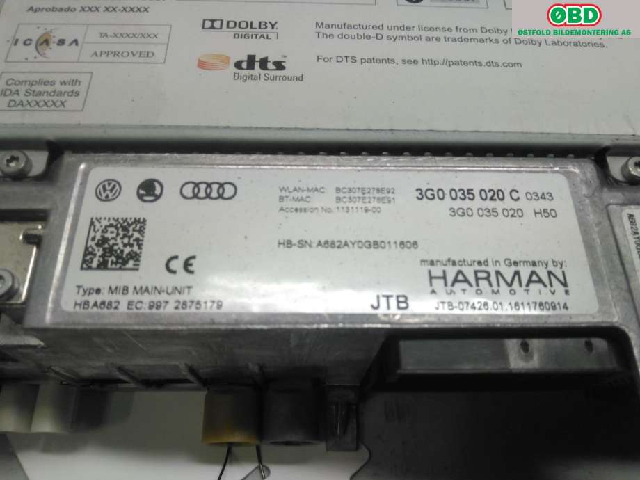 Bilstereo navigasjon til VW e-Golf 2014-2017 (Fase 1)  (VOLKSWAGEN|3G0 035 020 C|)