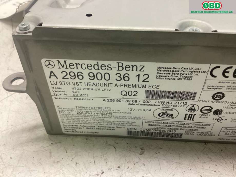 Bilstereo navigasjon til Mercedes EQS SUV 2022-->> (X296) (X296) (MERCEDES||A2969003612)