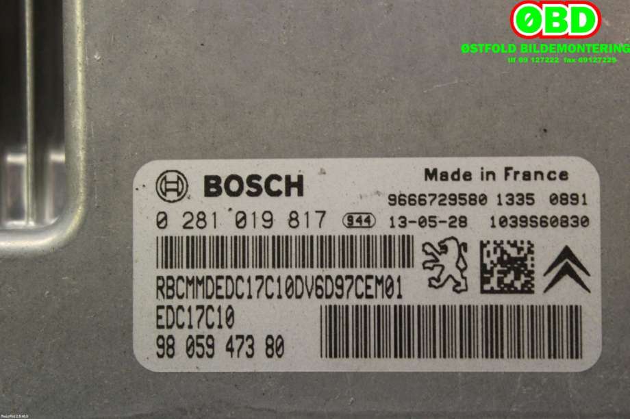 Styreenhet motor til Citroën Berlingo 2008-2015 (Type II, Fase 1)  (CITROEN|1606874080|0281019817|9666729580)