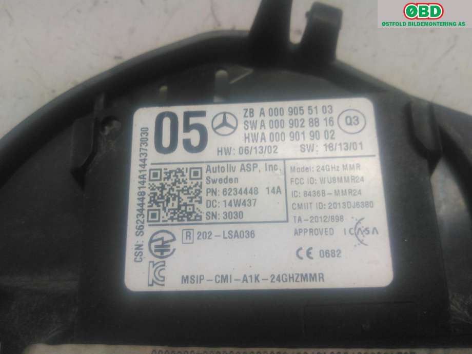 Sensor radar til Mercedes A-Klasse 2012-2018 (W176) (W176) (MERCEDES|A 000 905 51 03|)