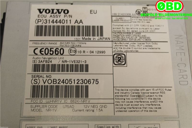 Bilstereo til Volvo V70 2014-2016 (Type III, Fase 2)  (VOLVO||31444011AA)