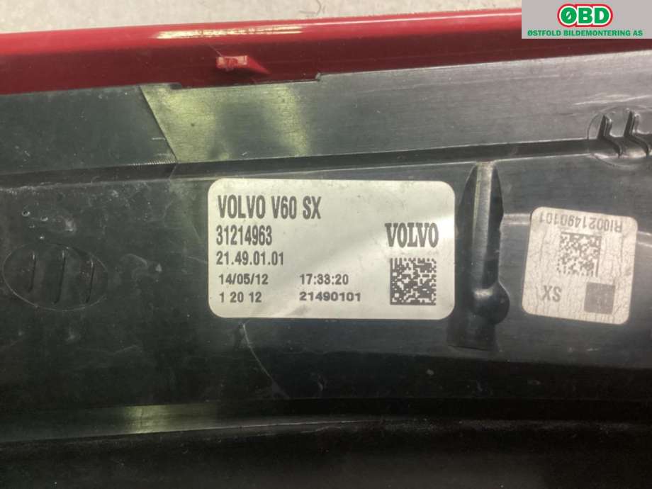 Baklykt venstre til Volvo V60 2010-2013 (Type I, Fase 1)  (VOLVO|31395928|)