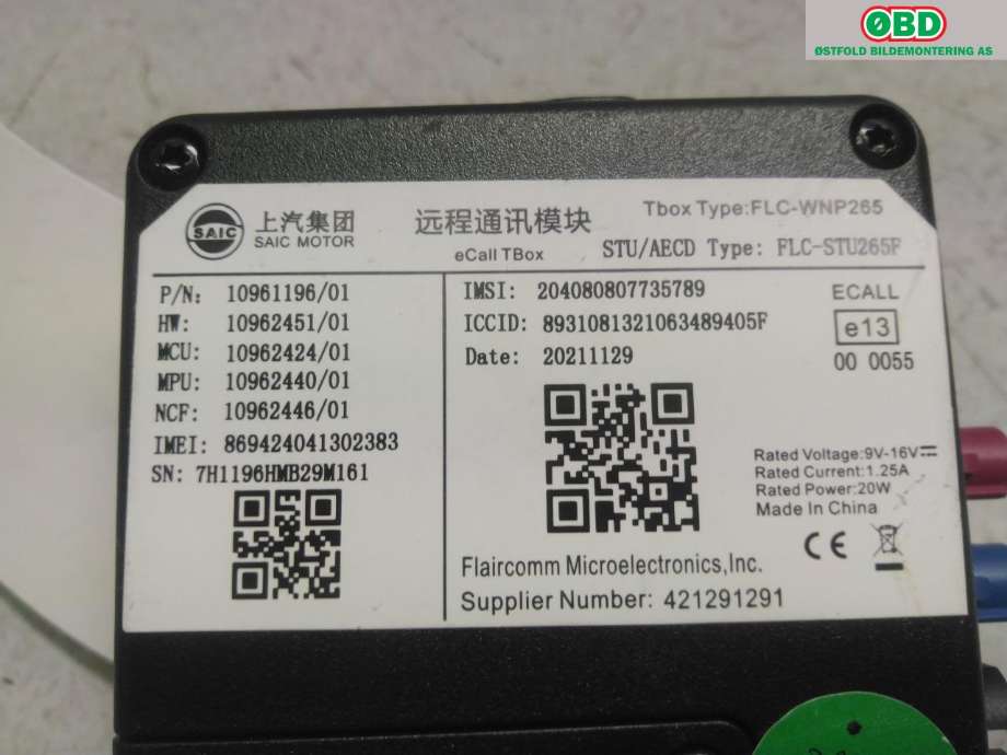 Styreenhet bluetooth til MG ZS EV 2022-->> (Type I, Fase 2)  (MG ZS EV|10961196|)