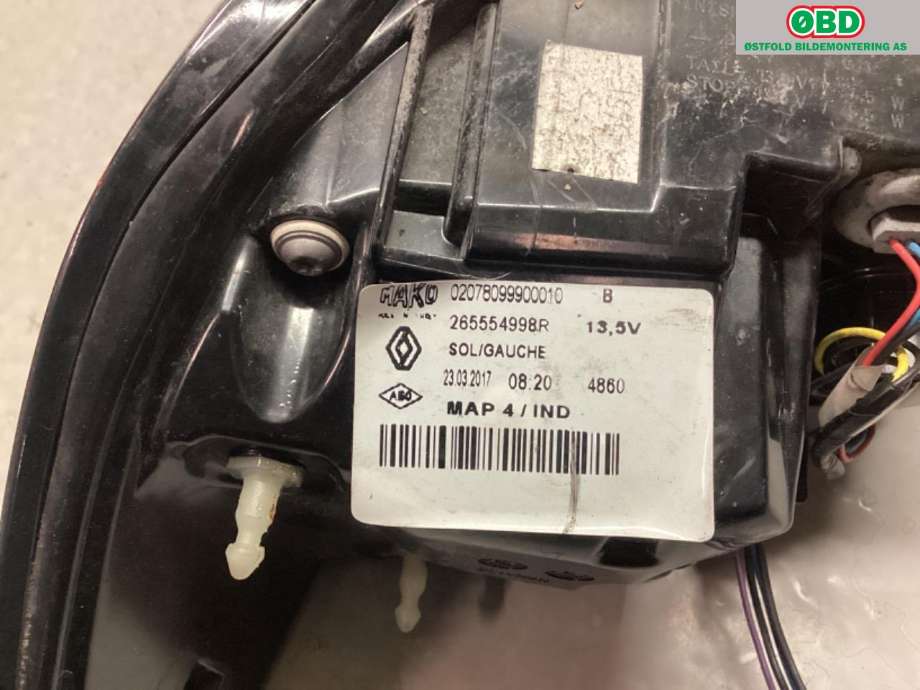 Baklykt venstre til Renault Clio 2016-2019 (Type IV, Fase 2)  (RENAULT|265554998R|)