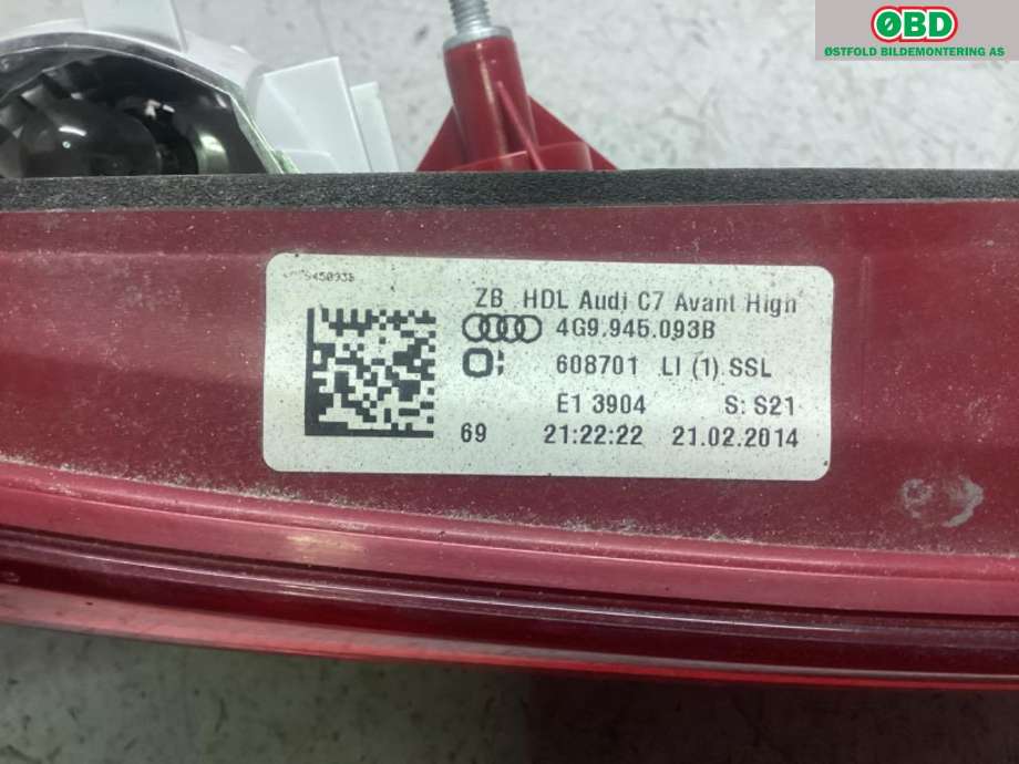 Baklykt venstre indre til Audi A6 2014-2018 (Type IV, Fase 2) (C7) (C7) (AUDI|4G9 945 093 B|)