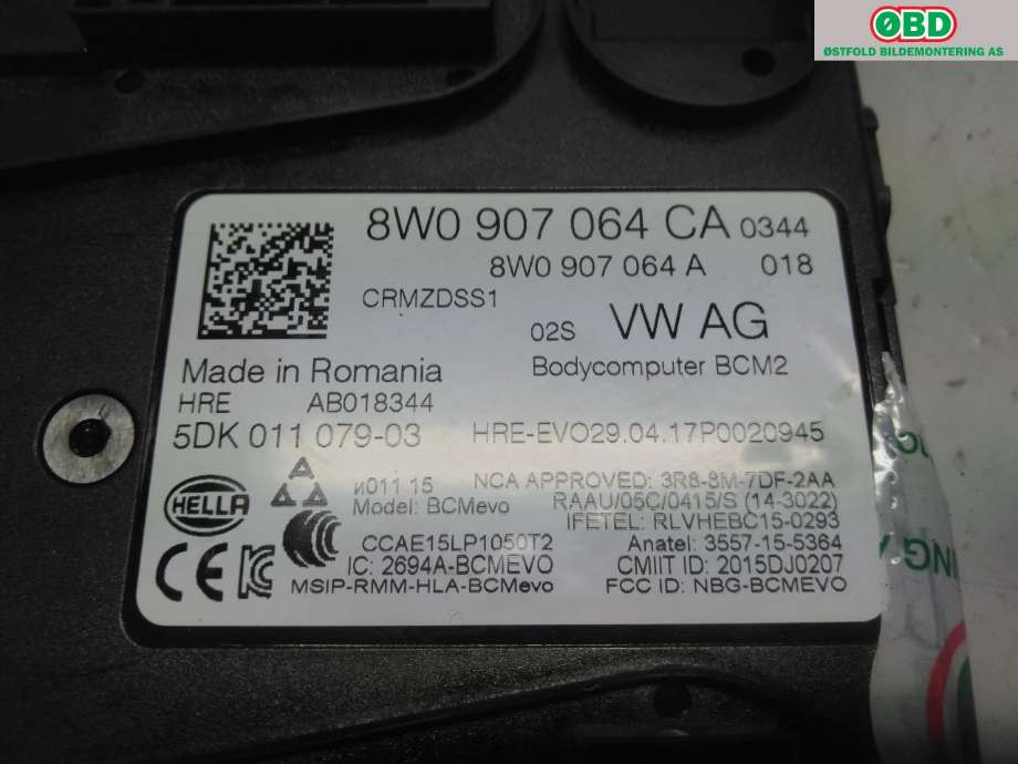Styreenhet comfort (BCM) til Audi A4, Allroad 2016-->> (Type II) (B9) (B9) (AUDI|8W0 907 064 CH||8W0907064CA)