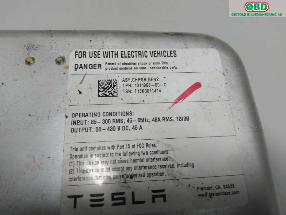 Batterilader (OBC - On Board Charger) til Tesla Model S 2013-2016 (Fase 1)  (TESLA|1014963-00-C|)