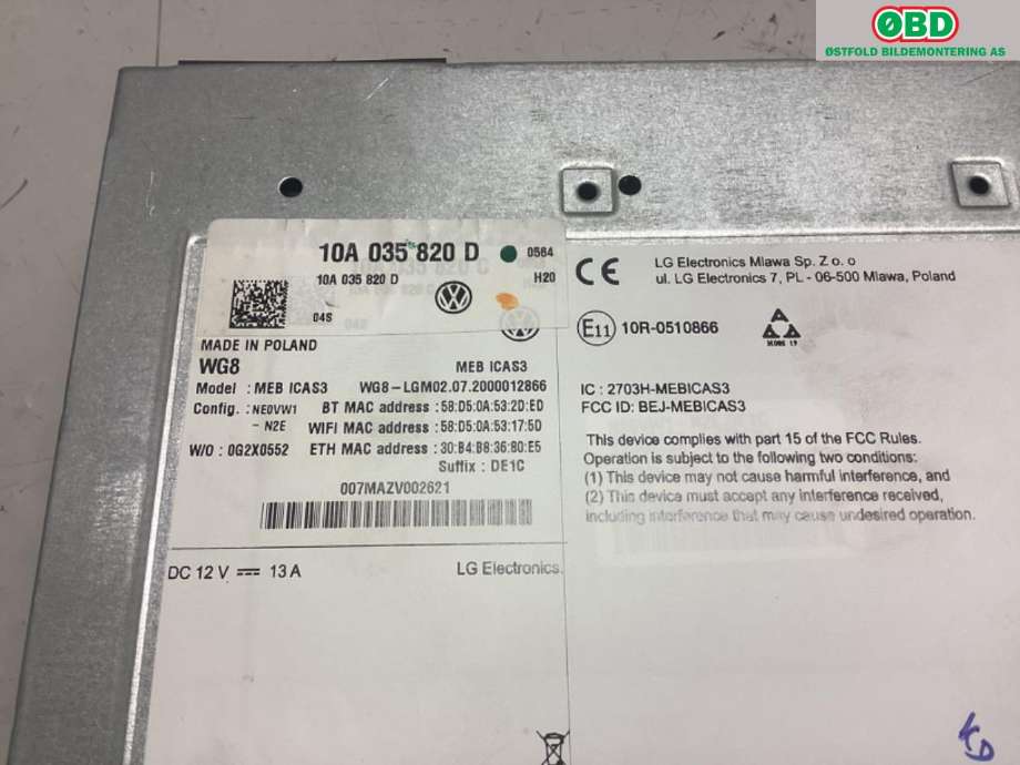 Bilstereo navigasjon til VW ID.3 2020-->>  (VOLKSWAGEN|10A 035 820 F|)