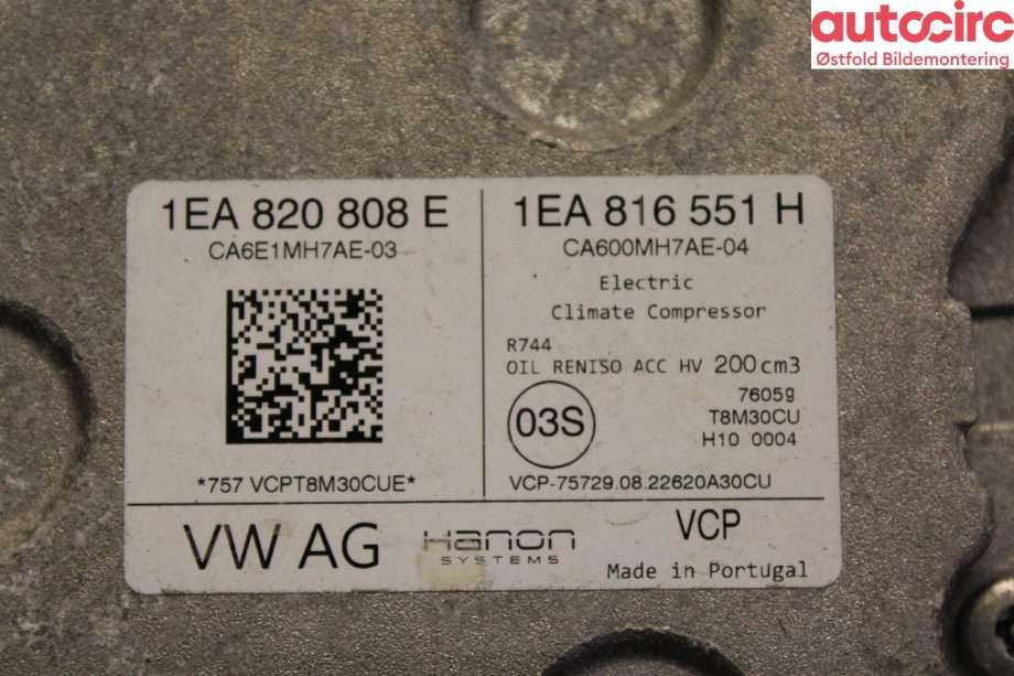 Aircondition kompressor til Škoda Enyaq 2021-->>  (SKODA|1EA 820 808 E|1EA 820 808 H|)