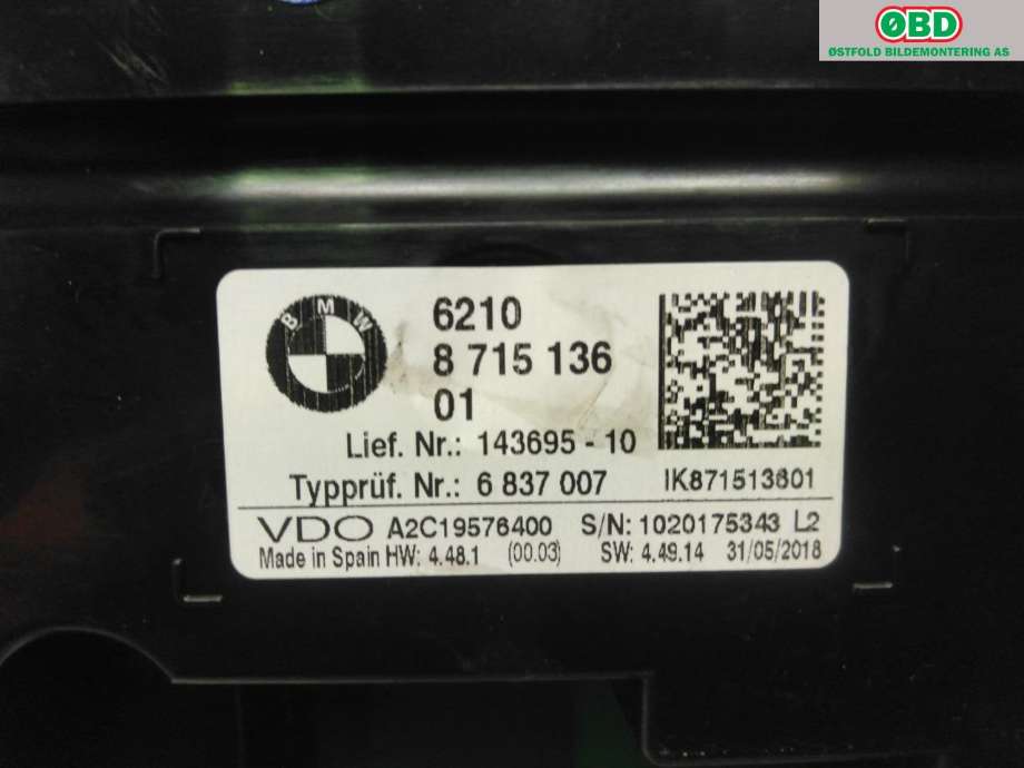 Instrumentpanel til BMW 2-Serie 2014-2021 (F22/F23) (F22/F23) (BMW|62 10 5 A3B 670|)