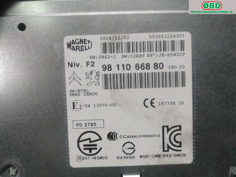 Bilstereo navigasjon til Peugeot 2008 2013-2019 (Type I) (PEUGEOT|16 134 894 80||9811066880)