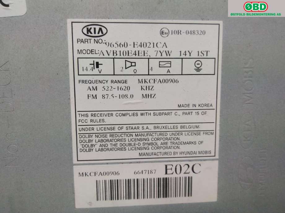 Bilstereo navigasjon til Kia Soul 2014-2019 (Type II)  (KIA|96560E4021CA|)