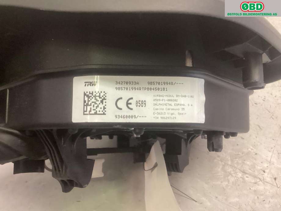 Airbag rattpute til Opel Vivaro B 2014-2019  (OPEL|93460009|93460904|)