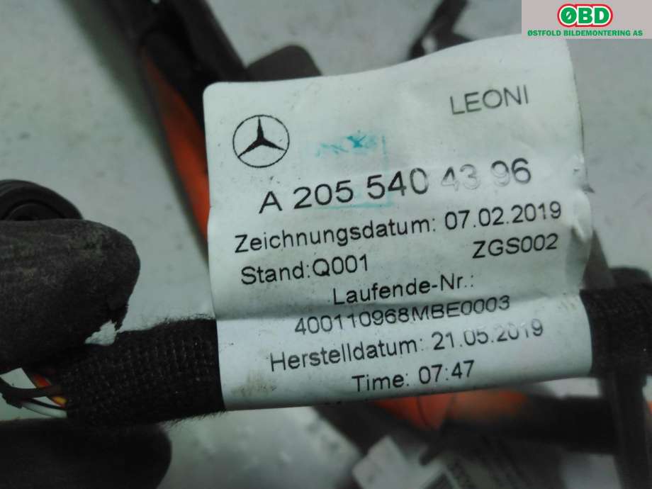 Kabel høy volt (HV) hybrid til Mercedes C-Klasse 2018-2021 (Fase 2) (W205) (W205) (MERCEDES|A 205 540 43 96|)