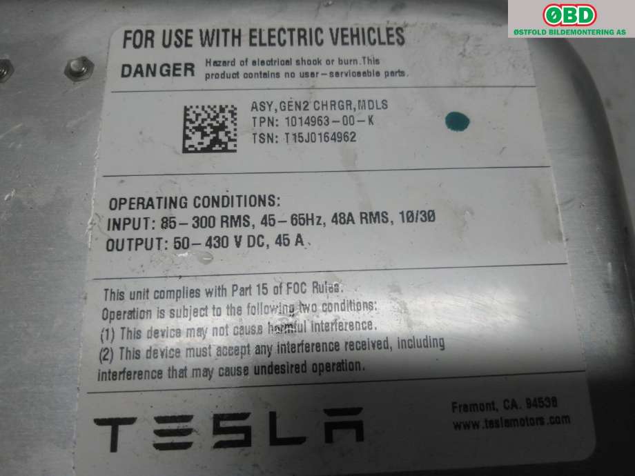 Batterilader (OBC - On Board Charger) til Tesla Model S 2013-2016 (Fase 1)  (TESLA|1014963-00-K|)