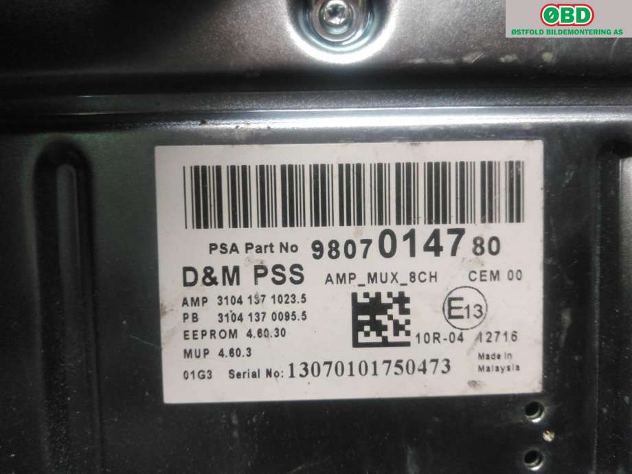 Bilstereo forsterker til Peugeot 308 2013-2021 (Type II) (PEUGEOT||9807014780)
