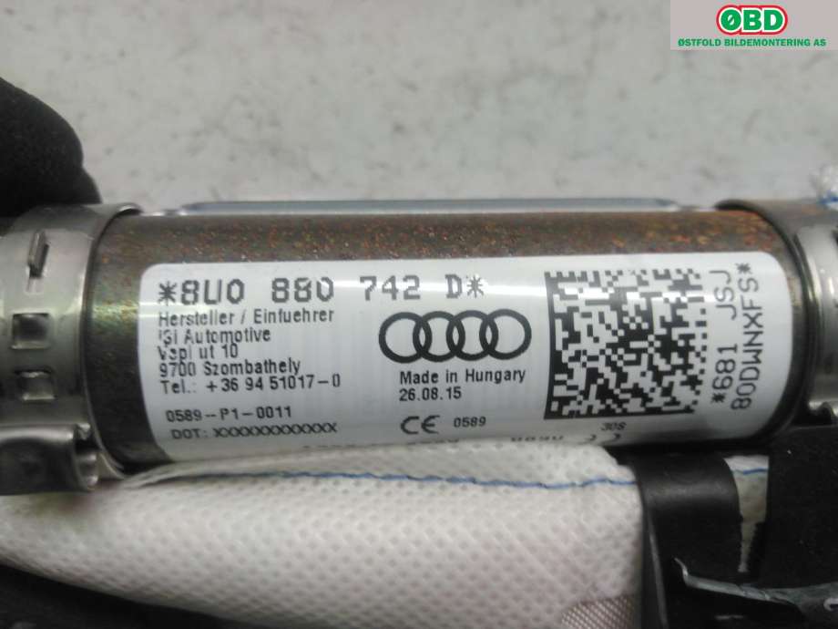 Airbag gardin høyre til Audi Q3 2015-2018 (Type I, Fase 2)  (AUDI|8U0 880 742 D|)