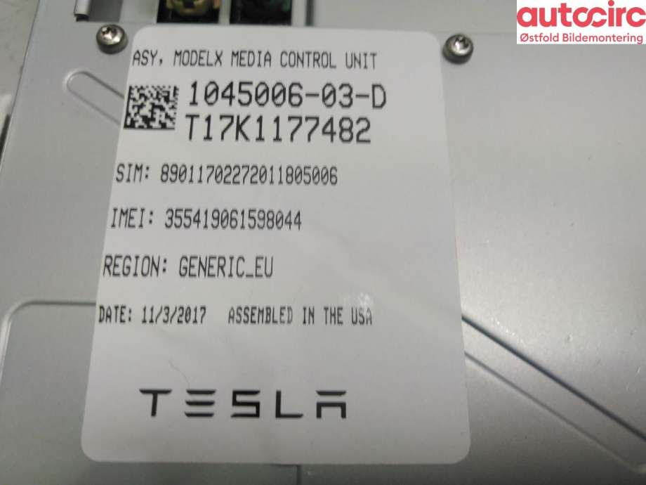 Instrument kjørecomputer til Tesla Model X 2016-->>  (TESLA|1045006-03-D|)