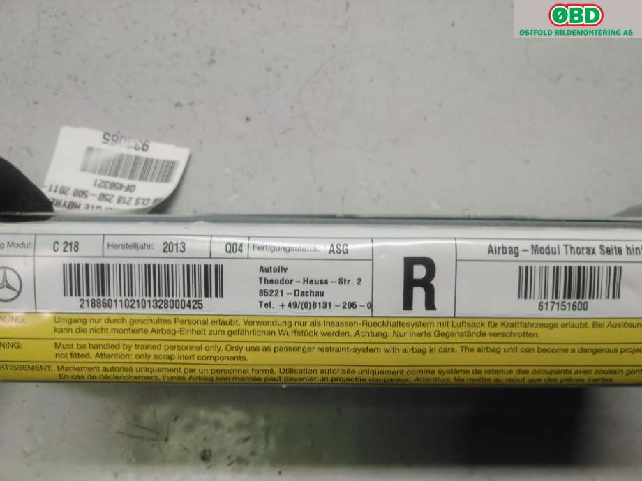 Airbag sidepute høyre til Mercedes CLS 2011-2017 (C218) (C218) (MERCEDES|A 218 860 11 02|)