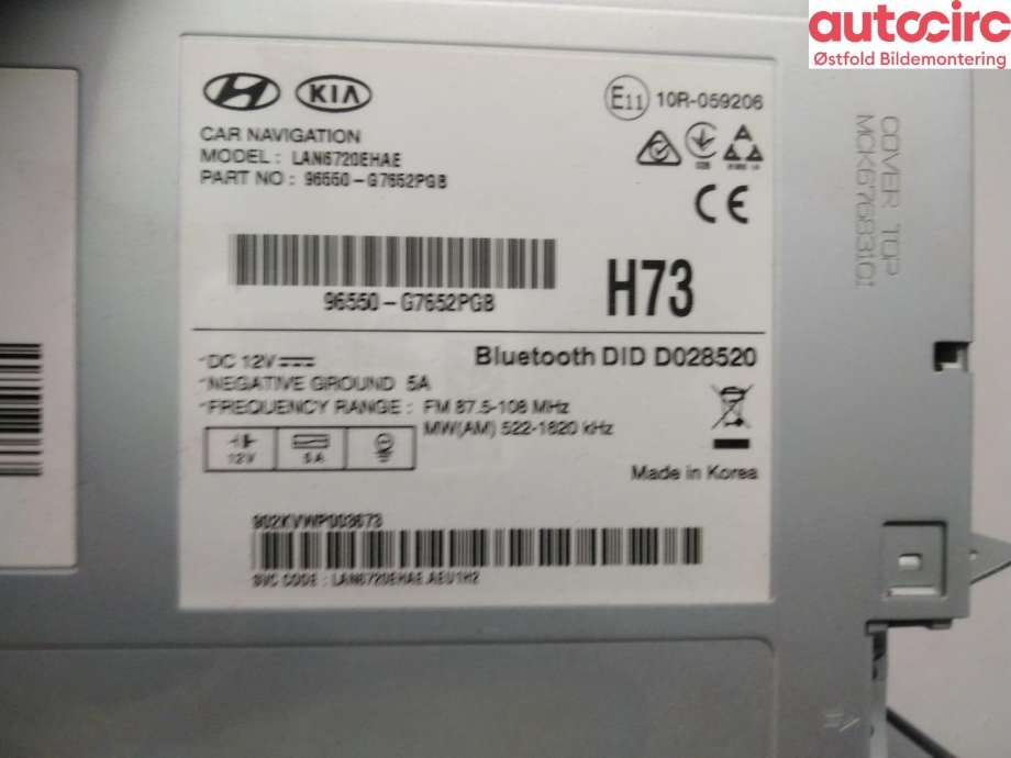 Bilstereo navigasjon til Hyundai Ioniq Electric 2019-->> (Fase 2)  (HYUNDAI|96390G7000|)