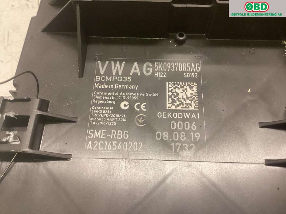 Styreenhet comfort (BCM) til VW Caddy 2015-2020 (Type III, Fase 3)  (VOLKSWAGEN|5K0 937 087 AR|)