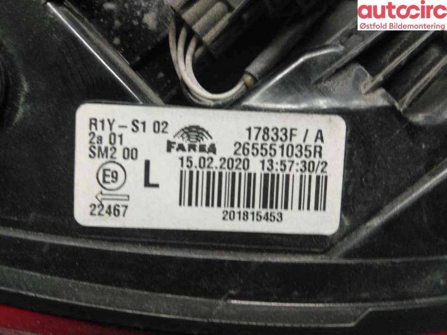 Baklykt venstre til Renault Clio 2019-->> (Type V)  (RENAULT|265551035R|)