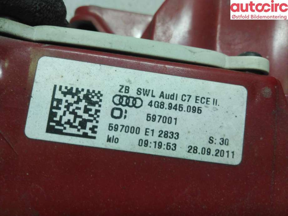 Baklykt venstre til Audi A7 2010-2014 (Type I, Fase 1)  (AUDI|4G8 945 095|)