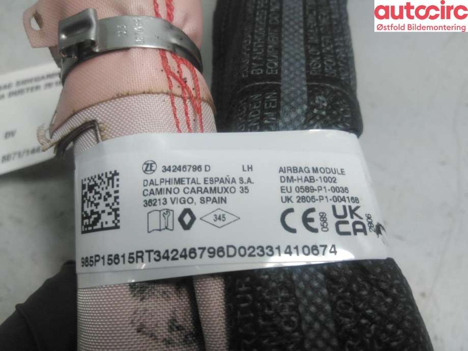 Airbag gardin venstre til Dacia Duster 2018-2024 (Type II)  (DACIA|985P15615R|)