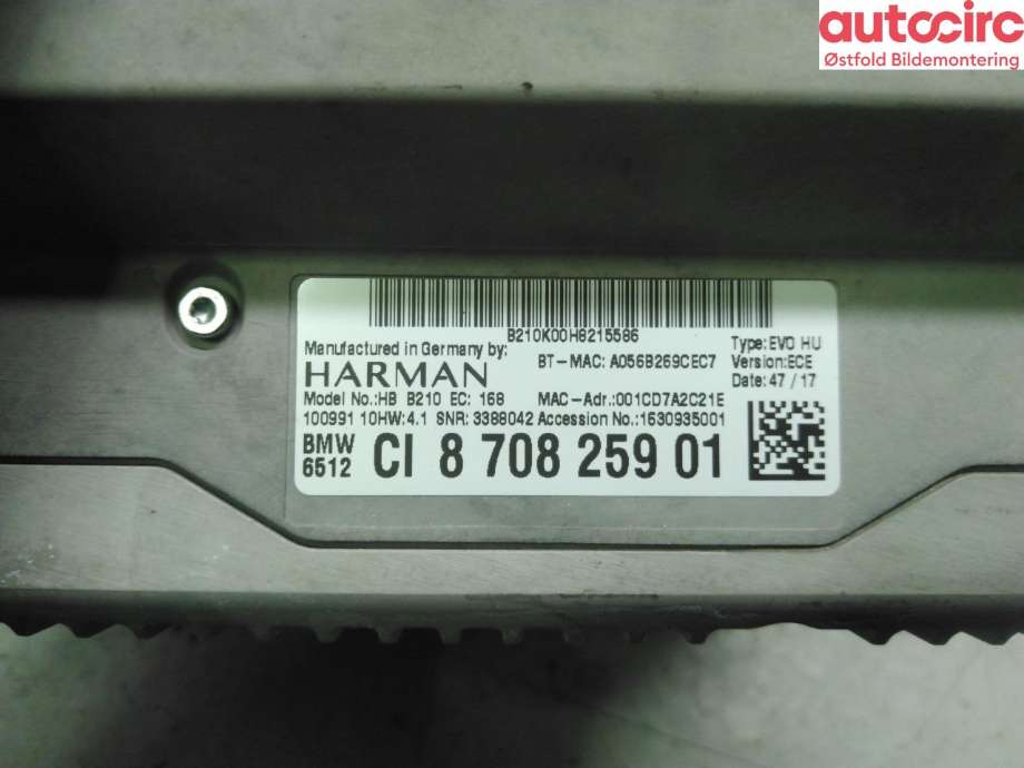 Bilstereo navigasjon til BMW 5-Serie 2017-->> (G30/G31) (G30/G31) (BMW|65 12 5 A7E 6C9|)
