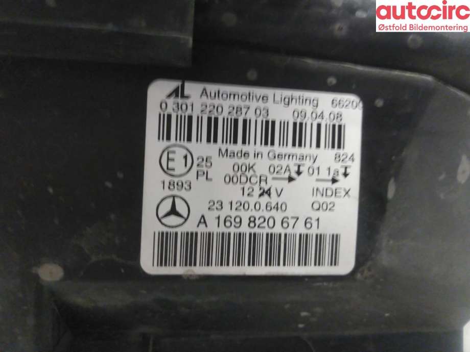 Frontlykt venstre halogen til Mercedes B-Klasse 2008-2011 (Fase 2) (W245) (W245) (MERCEDES|A 169 820 67 61|)