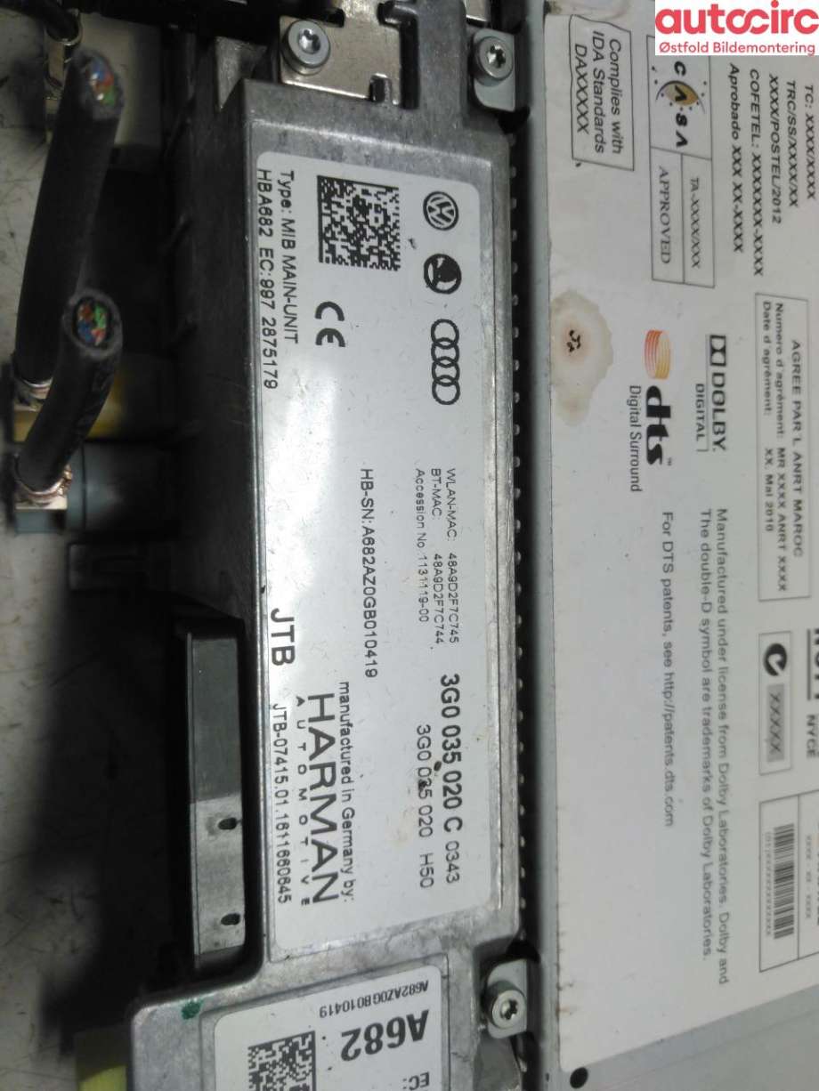 Bilstereo navigasjon til VW e-Golf 2014-2017 (Fase 1)  (VOLKSWAGEN|3G0 035 020 C|)