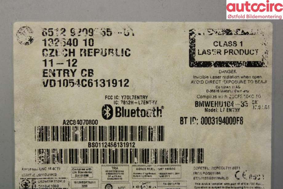 Bilstereo navigasjon til BMW 1-Serie 2011-2015 (Fase 1) (F20/F21) (F20/F21) (BMW|65 12 9 270 361|)