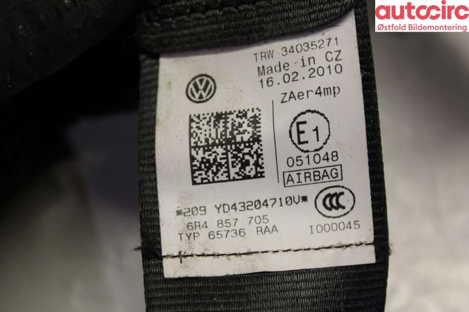 Airbag beltestrammer til VW Polo 2009-2014 (Type V, Fase 1)  (VOLKSWAGEN|6R4 857 705 B|)