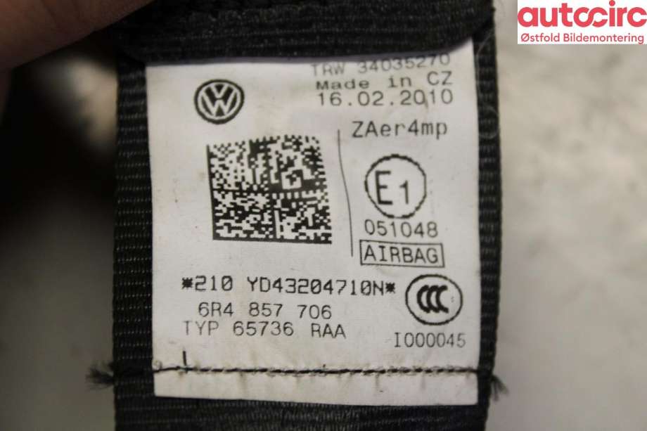 Airbag beltestrammer til VW Polo 2009-2014 (Type V, Fase 1)  (VOLKSWAGEN|6R4 857 706 A|)