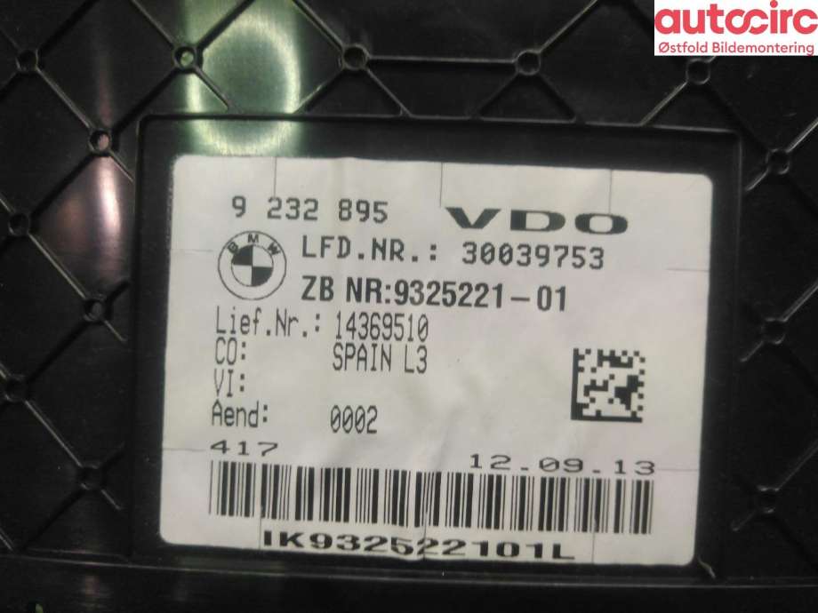 Instrumentpanel til BMW 3-Serie 2012-2018 (F30/F31/F34) (F30/F31/F34) (BMW|62 10 5 A03 A33|)
