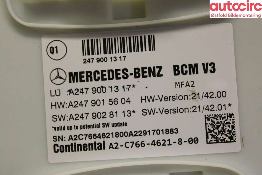 Styreenhet comfort (BCM) til Mercedes EQB 2022-->>  (MERCEDES|A 247 900 13 17|)