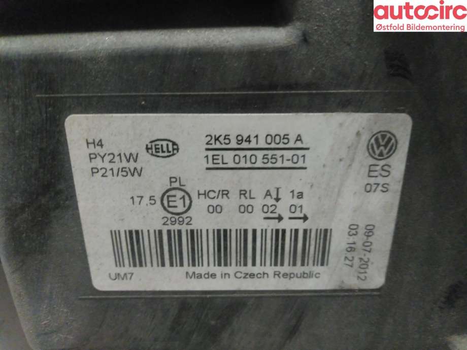 Frontlykt venstre halogen til VW Caddy 2010-2015 (Type III, Fase 2)  (VOLKSWAGEN|2K5 941 005 A|)