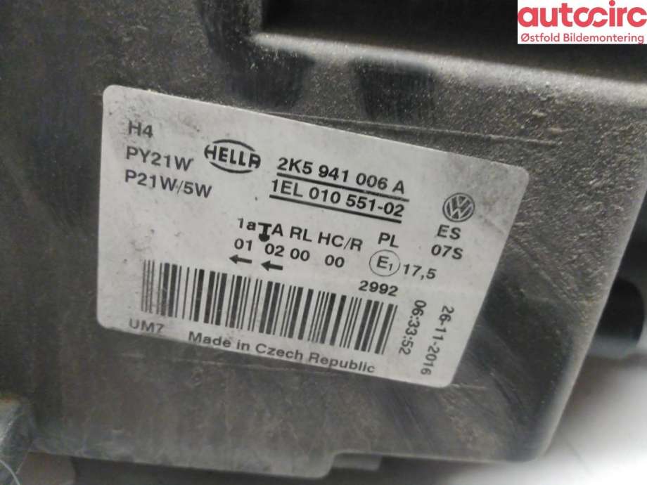 Frontlykt høyre halogen til VW Caddy 2010-2015 (Type III, Fase 2)  (VOLKSWAGEN|2K5 941 006 A|)
