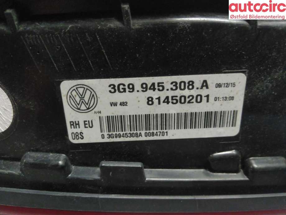 Baklykt høyre indre til VW Passat 2015-2019 (Fase 1) (B8) (B8) (VOLKSWAGEN|3G9 945 308 E|)