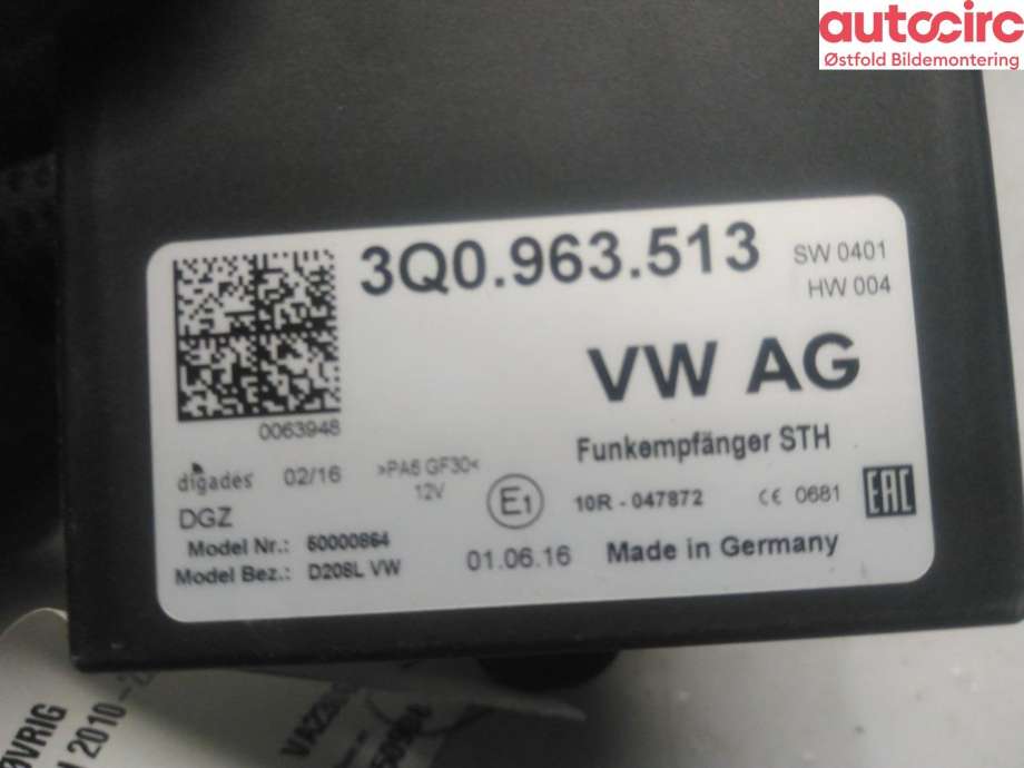 Styreenhet diverse til VW Amarok 2016-2022 (Type I, Fase 2)  (VOLKSWAGEN|3Q0963513|)
