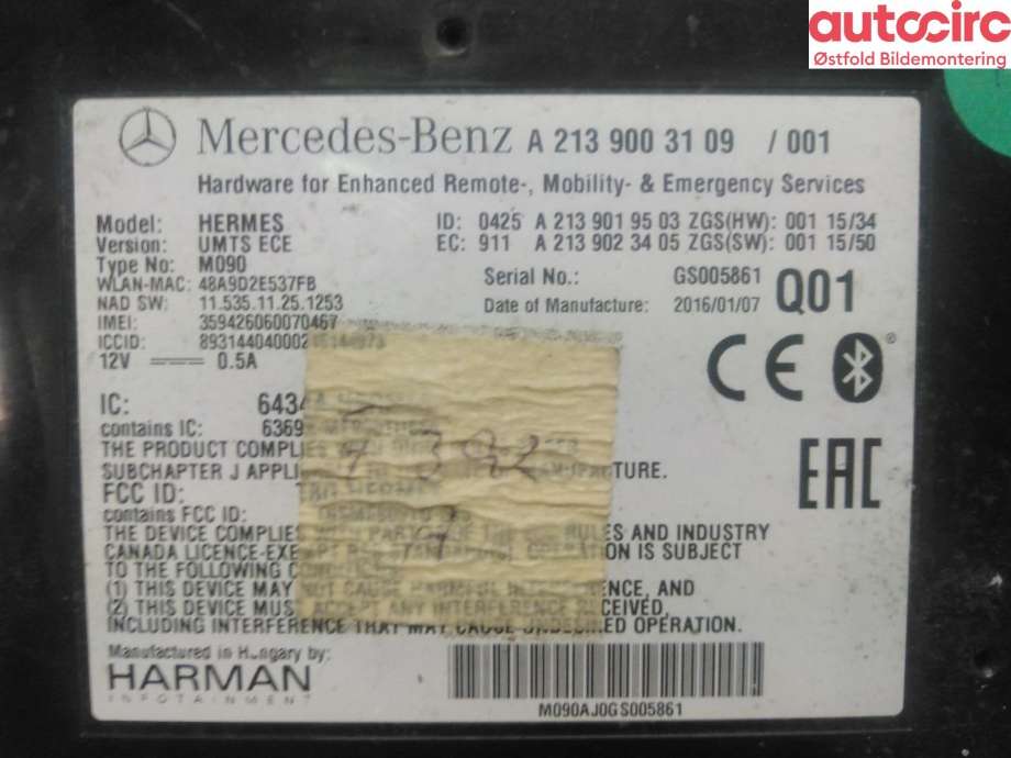 Styreenhet diverse til Mercedes E-Klasse 2016-2023 (W213) (W213) (MERCEDES|A 213 900 31 09|)