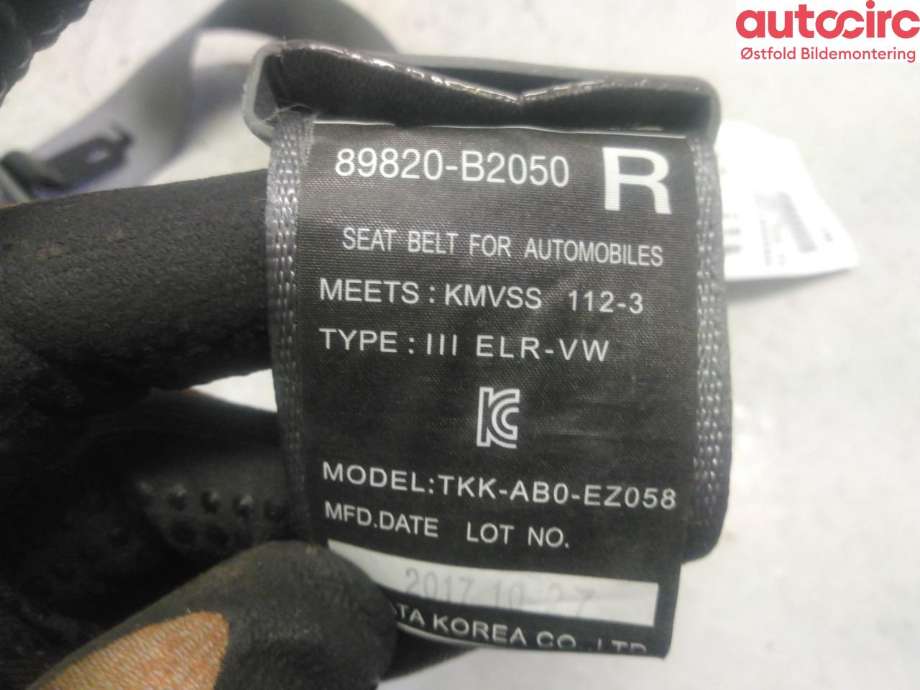Sikkerhetsbelte bak høyre til Kia Soul 2014-2019 (Type II)  (KIA|)