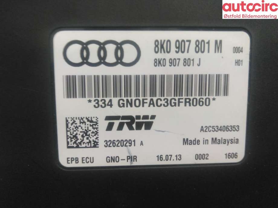 Styreenhet elektrisk parkbrems (EPB - Electric Parking Brake) til Audi A4 2007-2014 (Type IV) (B8) (B8) (AUDI|8K0 907 801 M|8K0 907 801 P|)