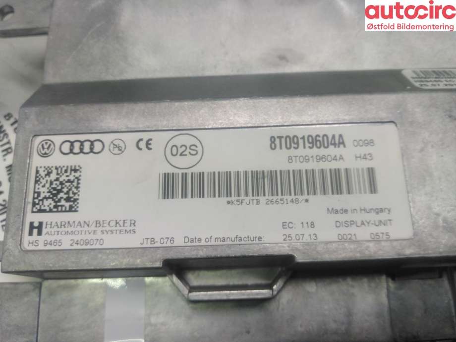 Instrument kjørecomputer til Audi A4 2007-2014 (Type IV) (B8) (B8) (AUDI|8T0 919 604 A|8T0 919 604 B|)